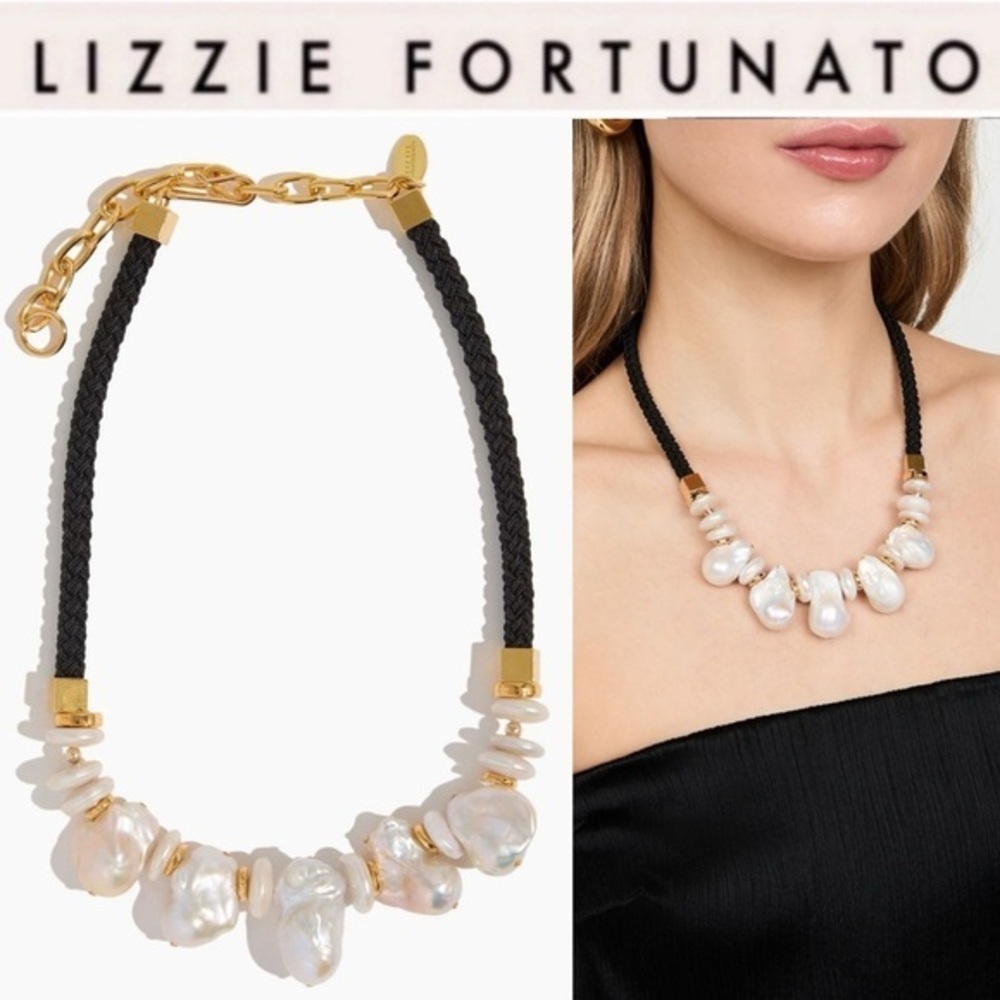 Lizzie Fortunato Black Rope Pearl Statement Necklace
